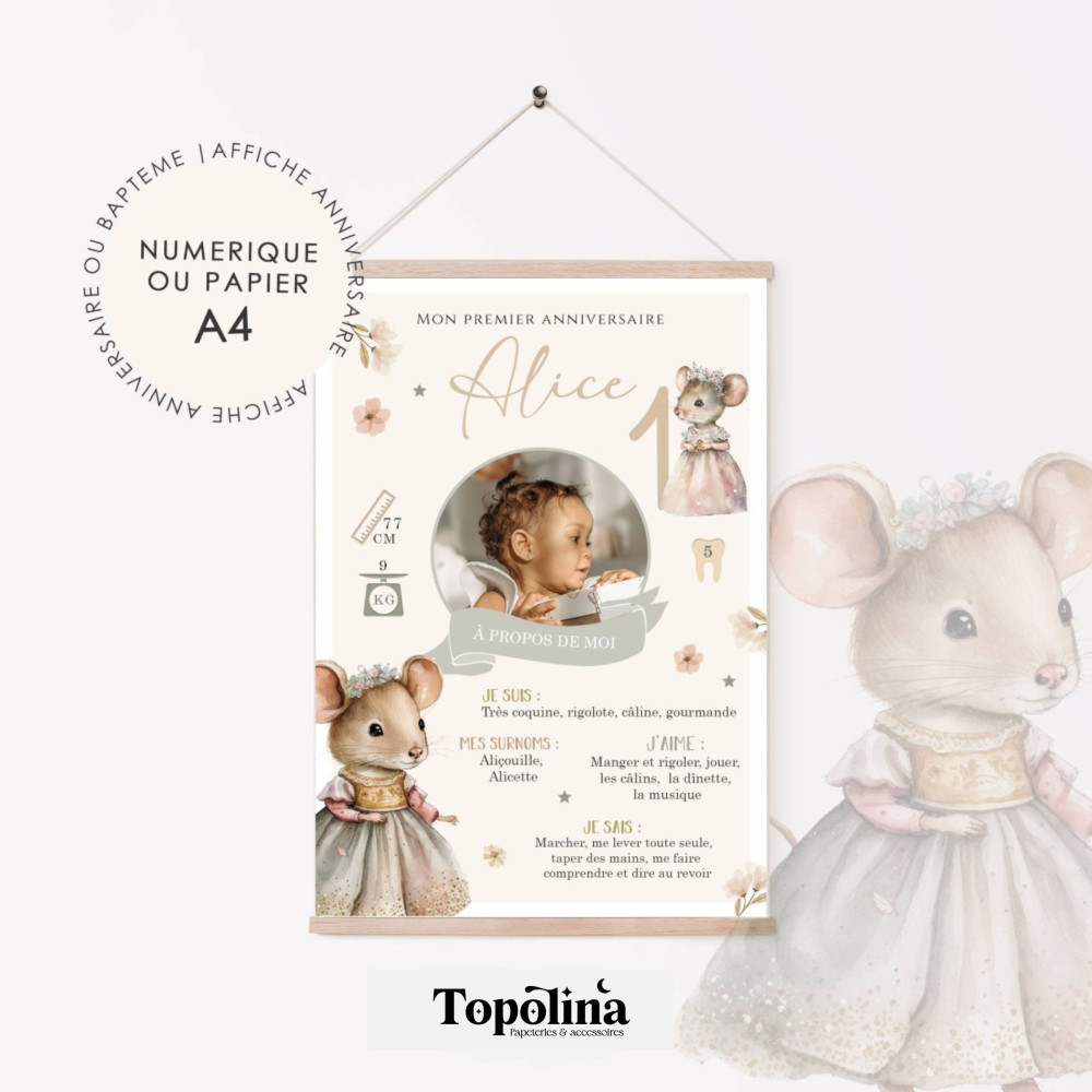 ★ Affiche anniversaire/baptême -  Bienvenue au royaume des petites souris !