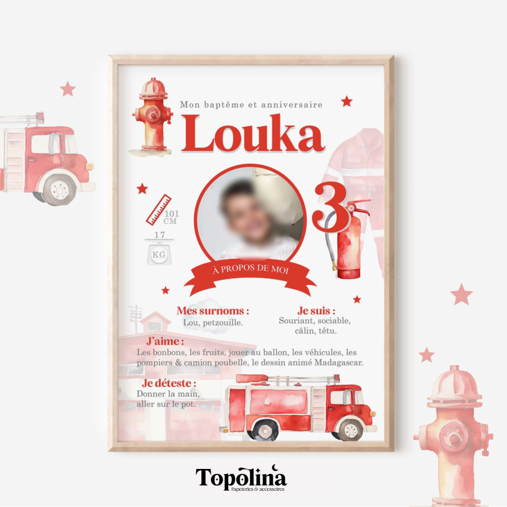 ★ Affiche anniversaire/baptême - Au feu, les pompiers ! 