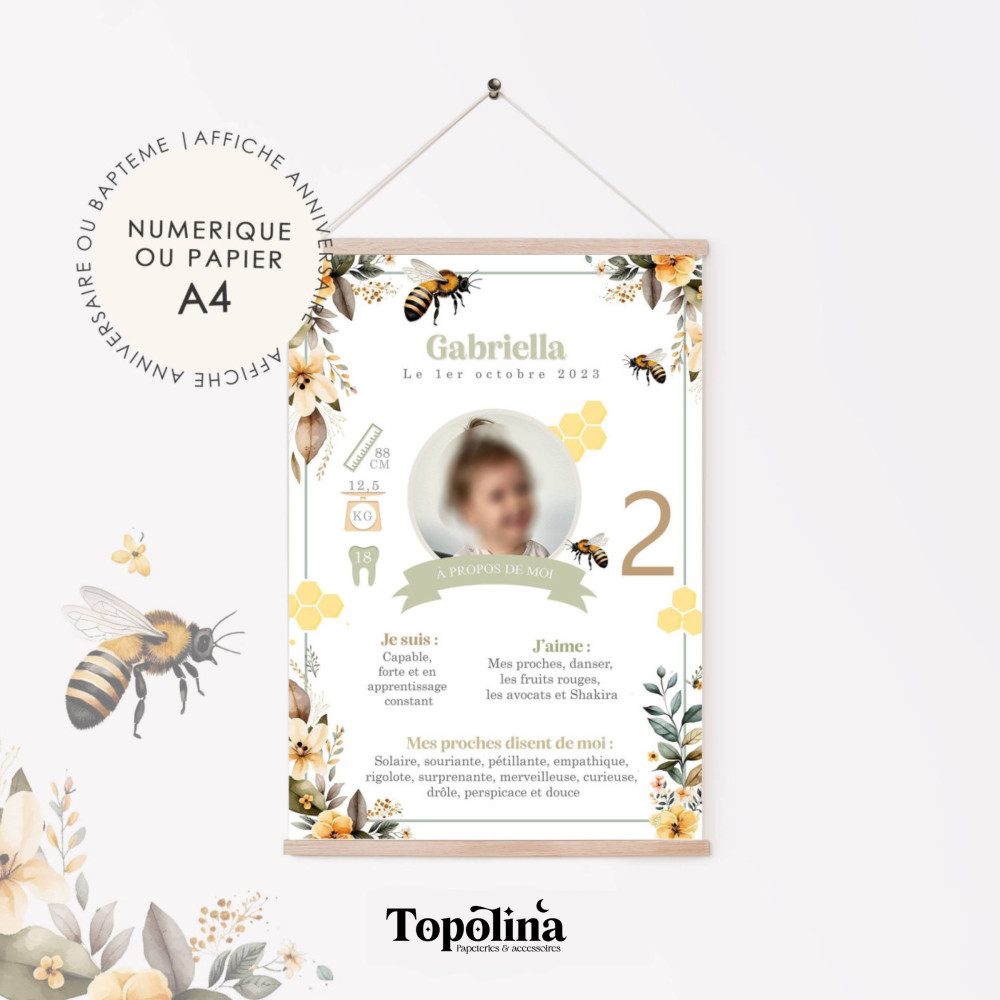 ★ Affiche anniversaire/baptême - Joyeux Bzzniversaire | Abeille