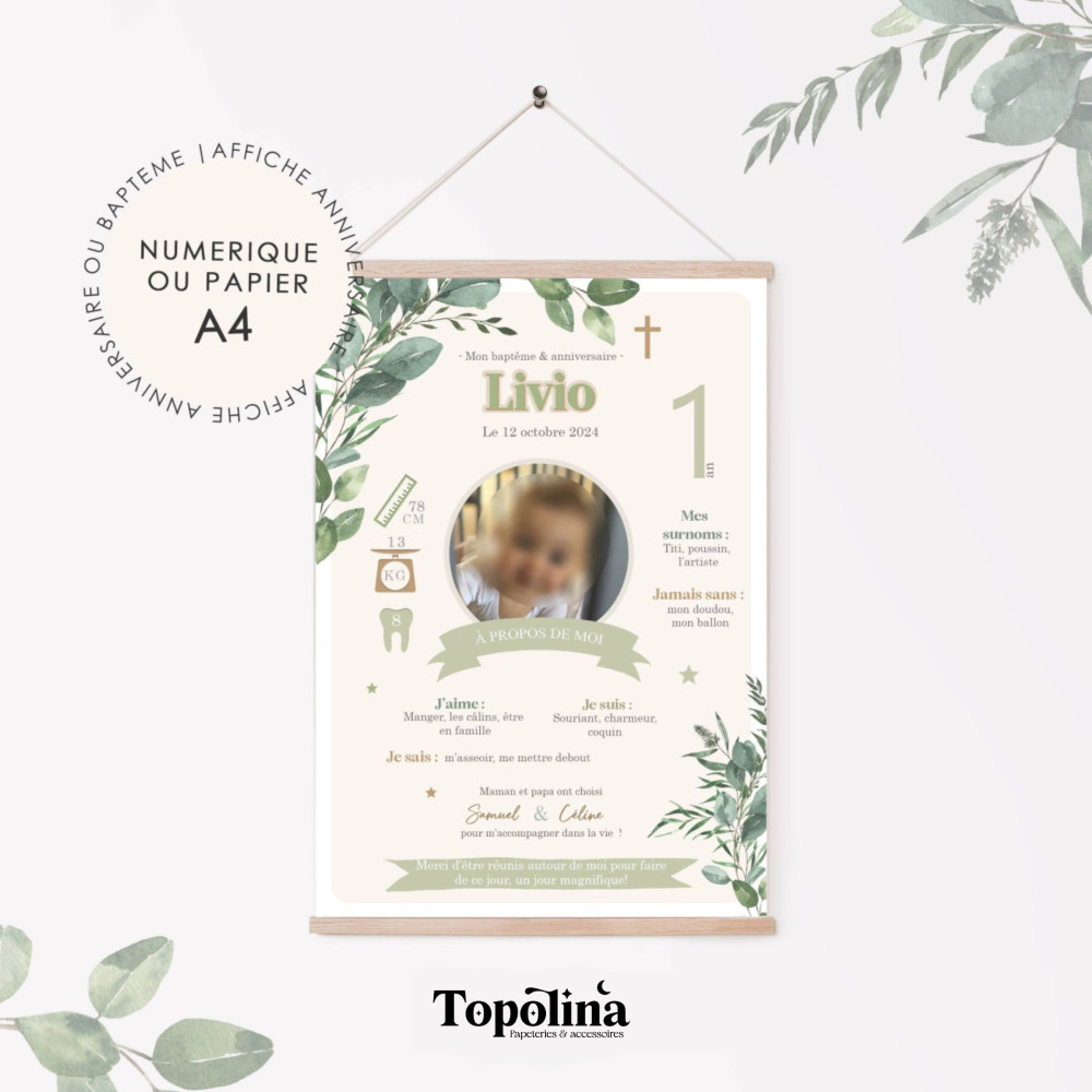 ★ Affiche anniversaire/baptême - Un vent d’eucalyptus pour célébrer !