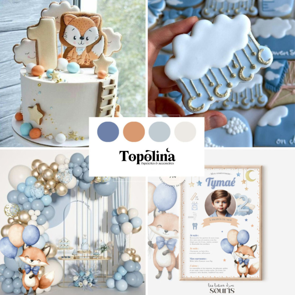 Affiche Anniversaire ou Baptême Personnalisée – Thème Renard & Ciel