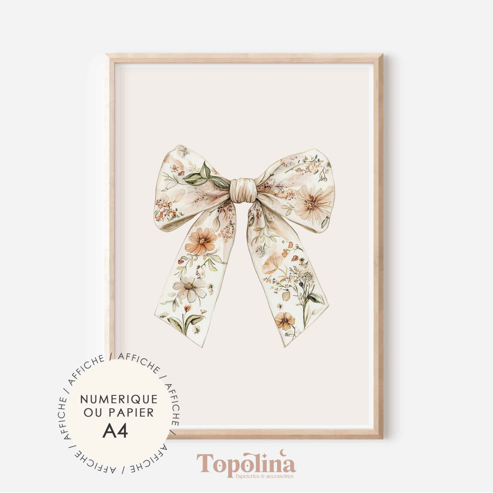 Affiche illustrée – Nœud fleuri, couleurs douces