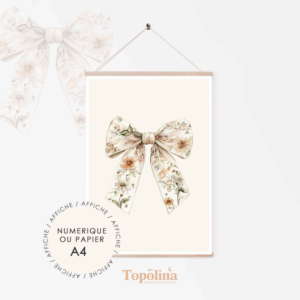 Affiche illustrée – Nœud fleuri, couleurs douces