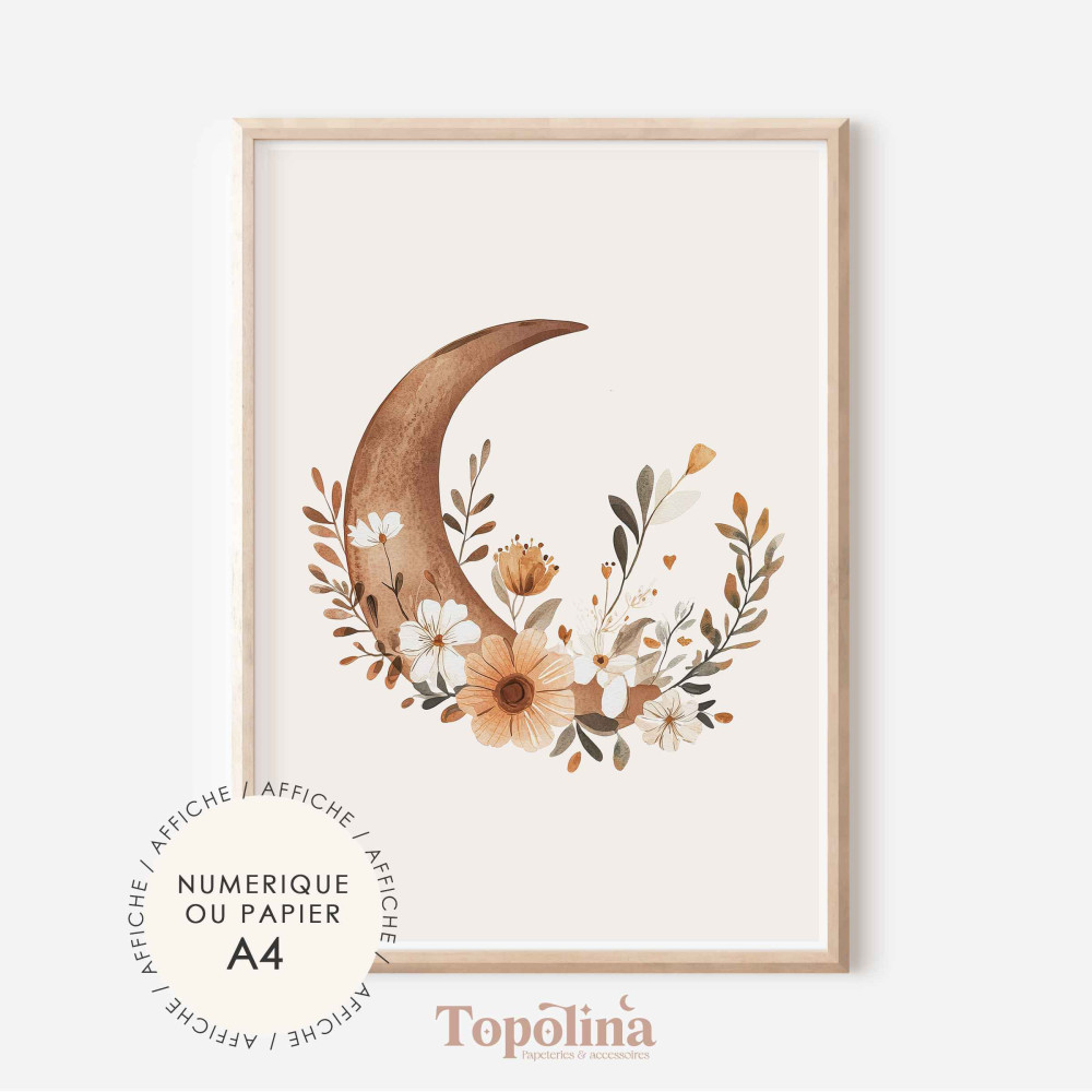 Affiche illustrée lune fleuri – Douceur & poésie