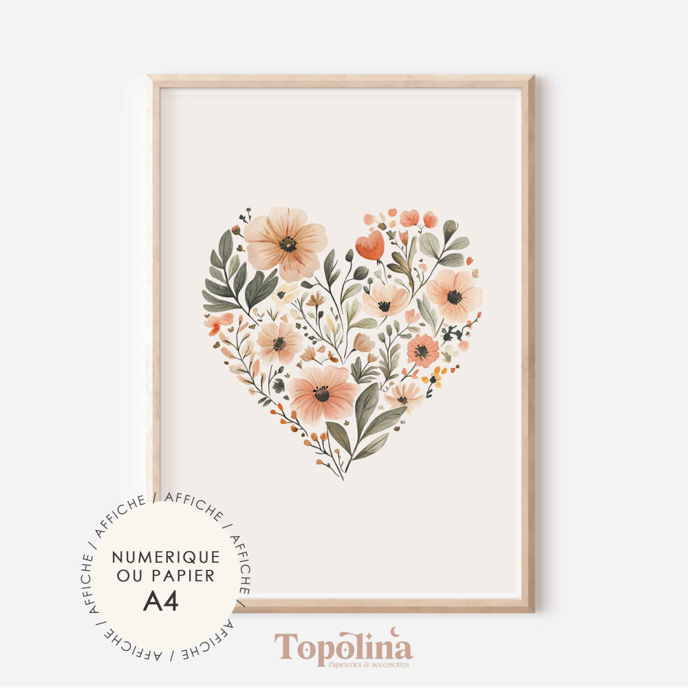 Affiche illustrée – Cœur en fleurs