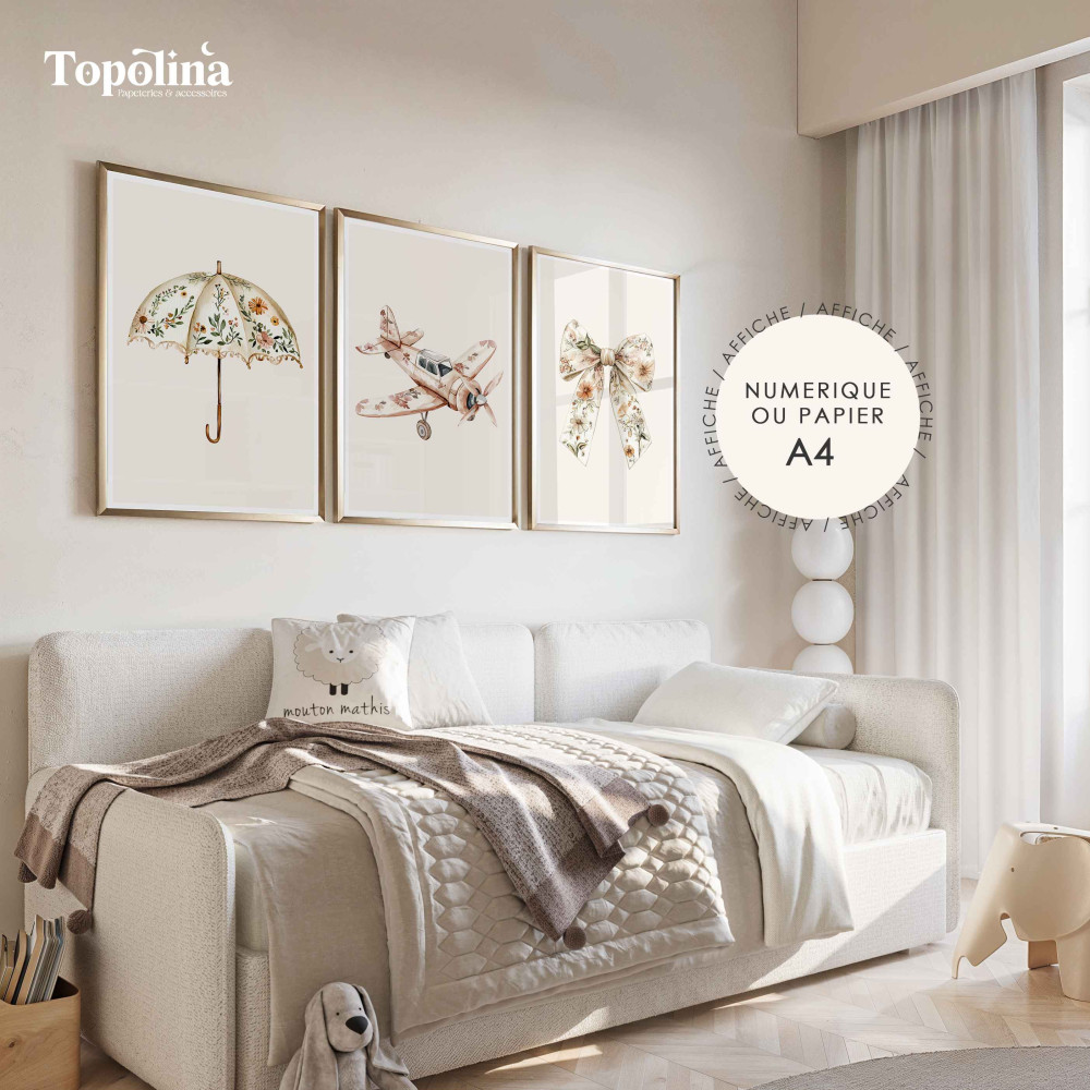 Lot de 3 affiches illustrées poétique – Décoration douce et joyeuse