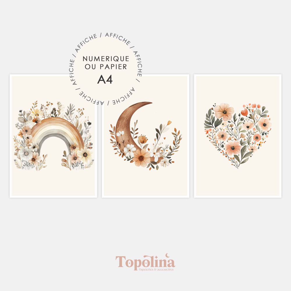Lot de 3 affiches illustrées poétique – Décoration douce et joyeuse