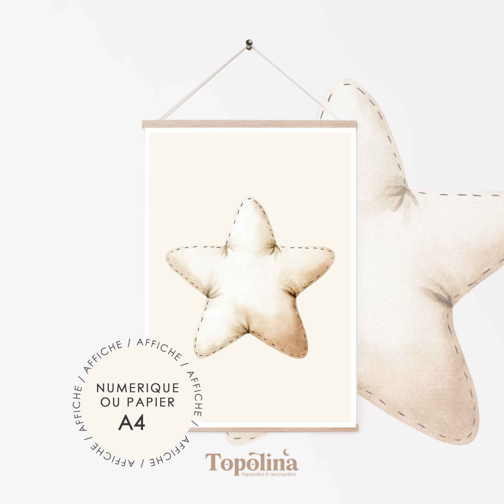 Affiche étoile – Poster enfant A4 pastel | Décoration chambre bébé poétique