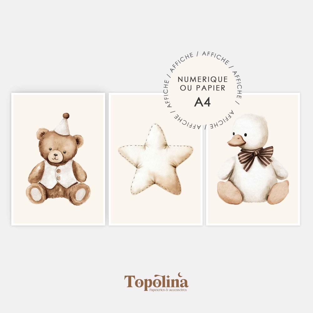 Lot de 3 affiches illustrées poétique – Décoration douce et joyeuse