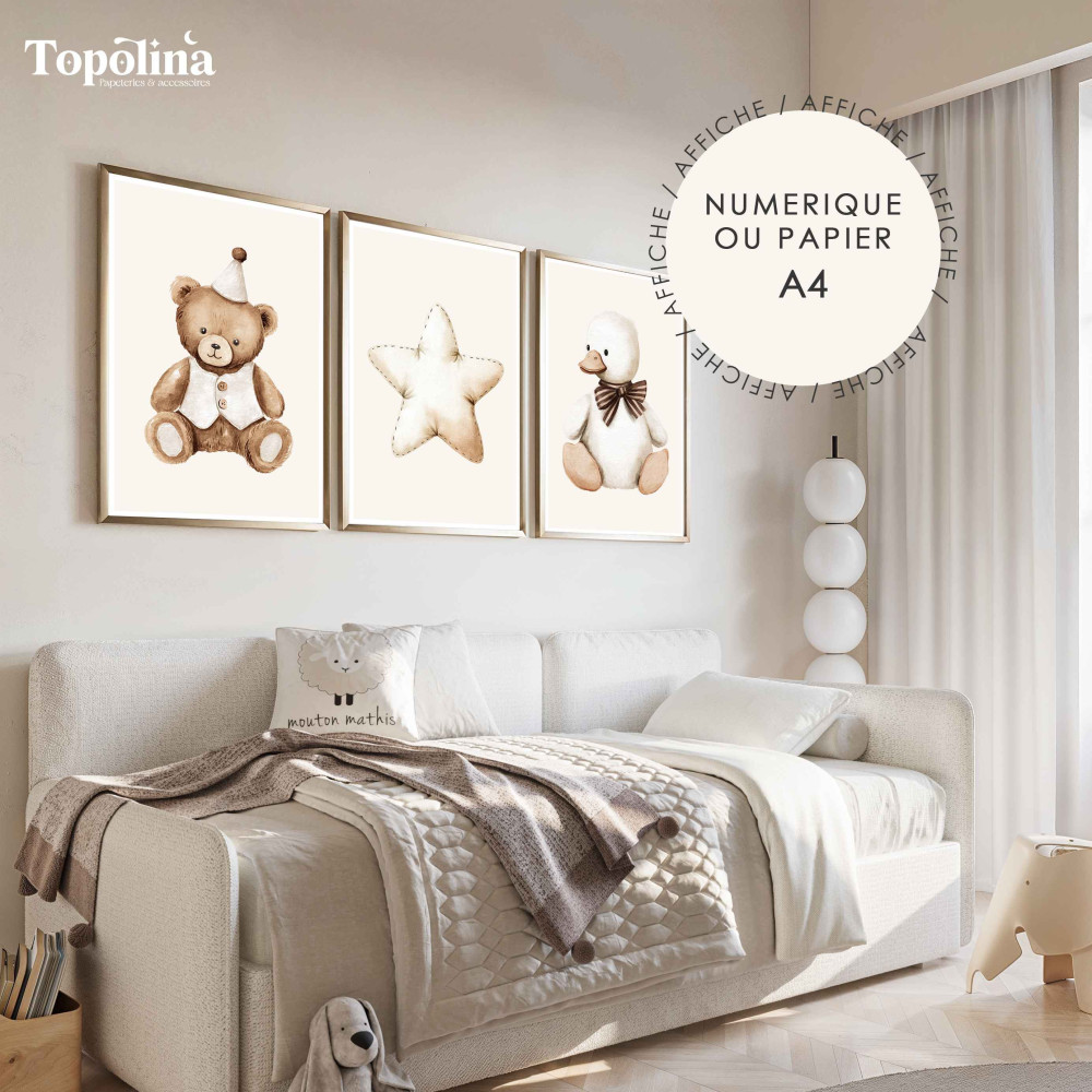 Lot de 3 affiches illustrées poétique – Décoration douce et joyeuse
