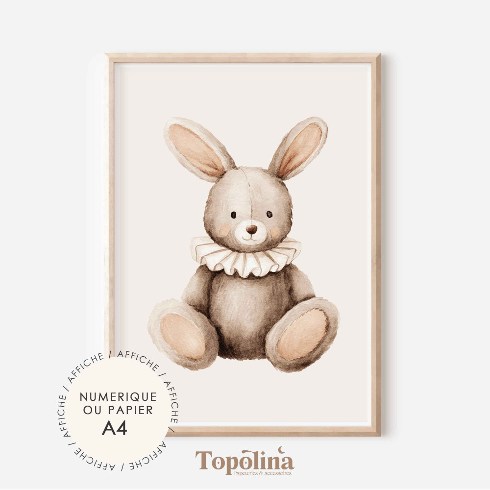 Affiche lapin – Poster enfant A4 pastel | Décoration chambre bébé douce
