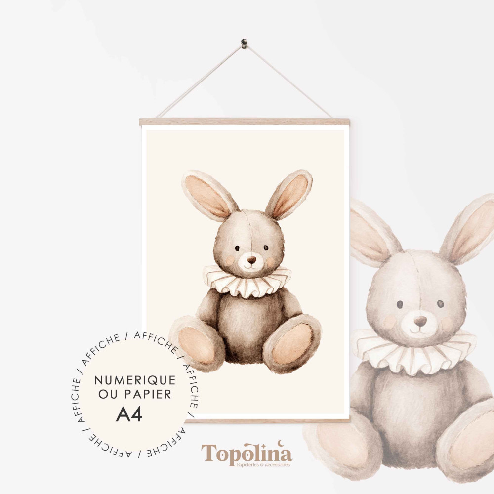 Affiche lapin – Poster enfant A4 pastel | Décoration chambre bébé douce
