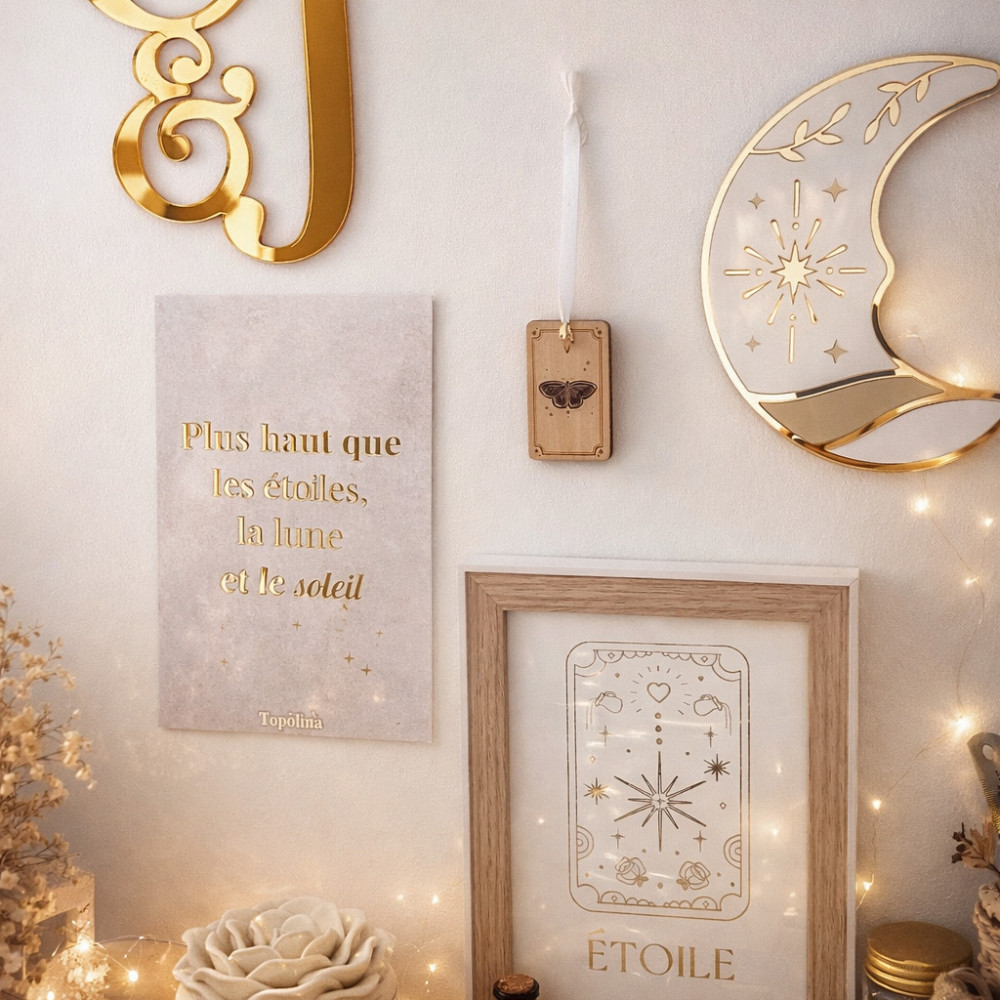Carte citation - Plus haut que les étoiles, la lune et les étoiles – Dorure à chaud