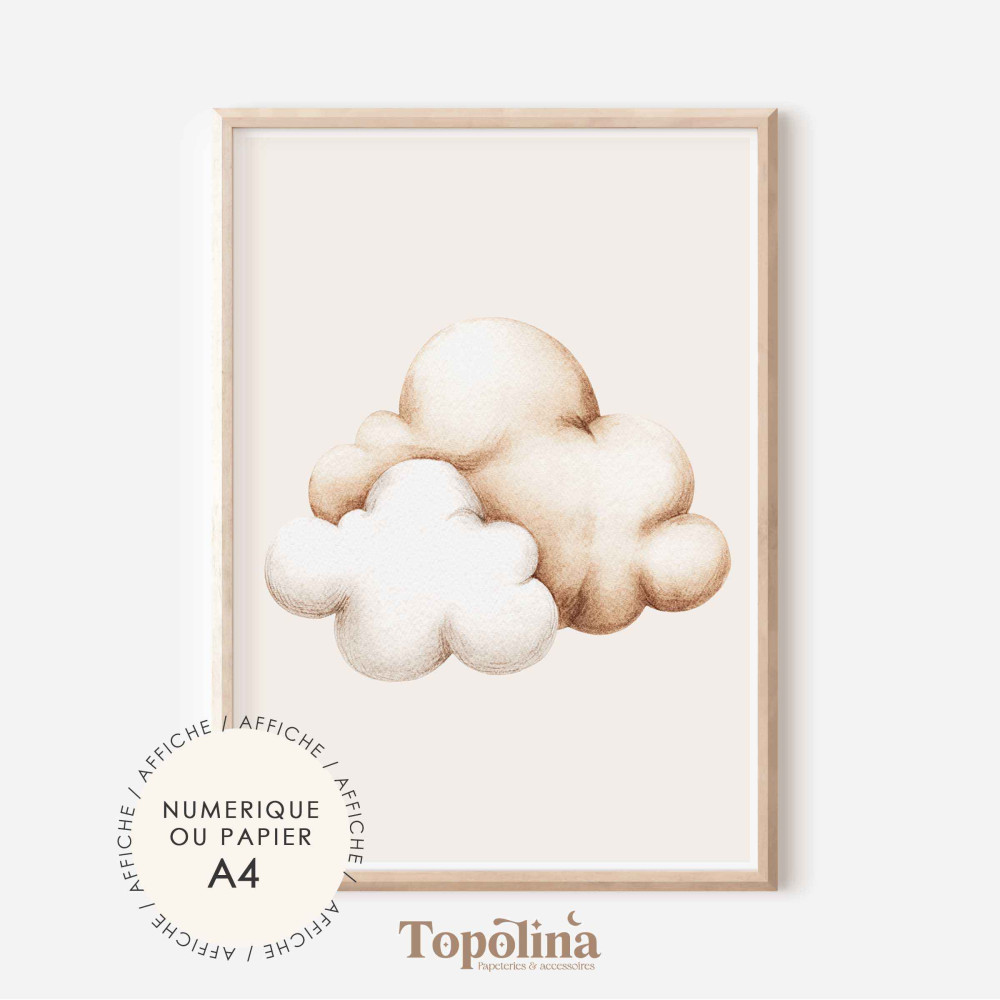 Affiche nuage – Poster enfant A4 pastel | Décoration chambre bébé douce