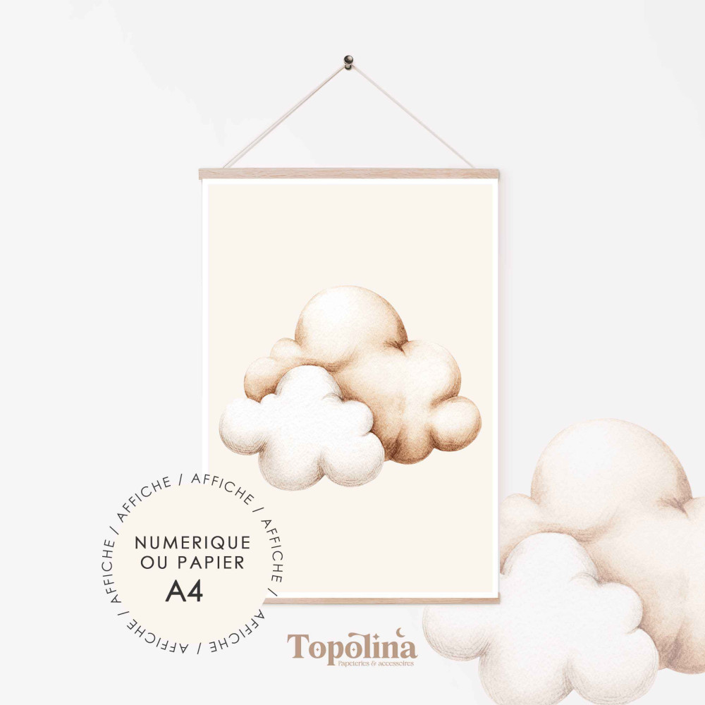 Affiche nuage – Poster enfant A4 pastel | Décoration chambre bébé douce