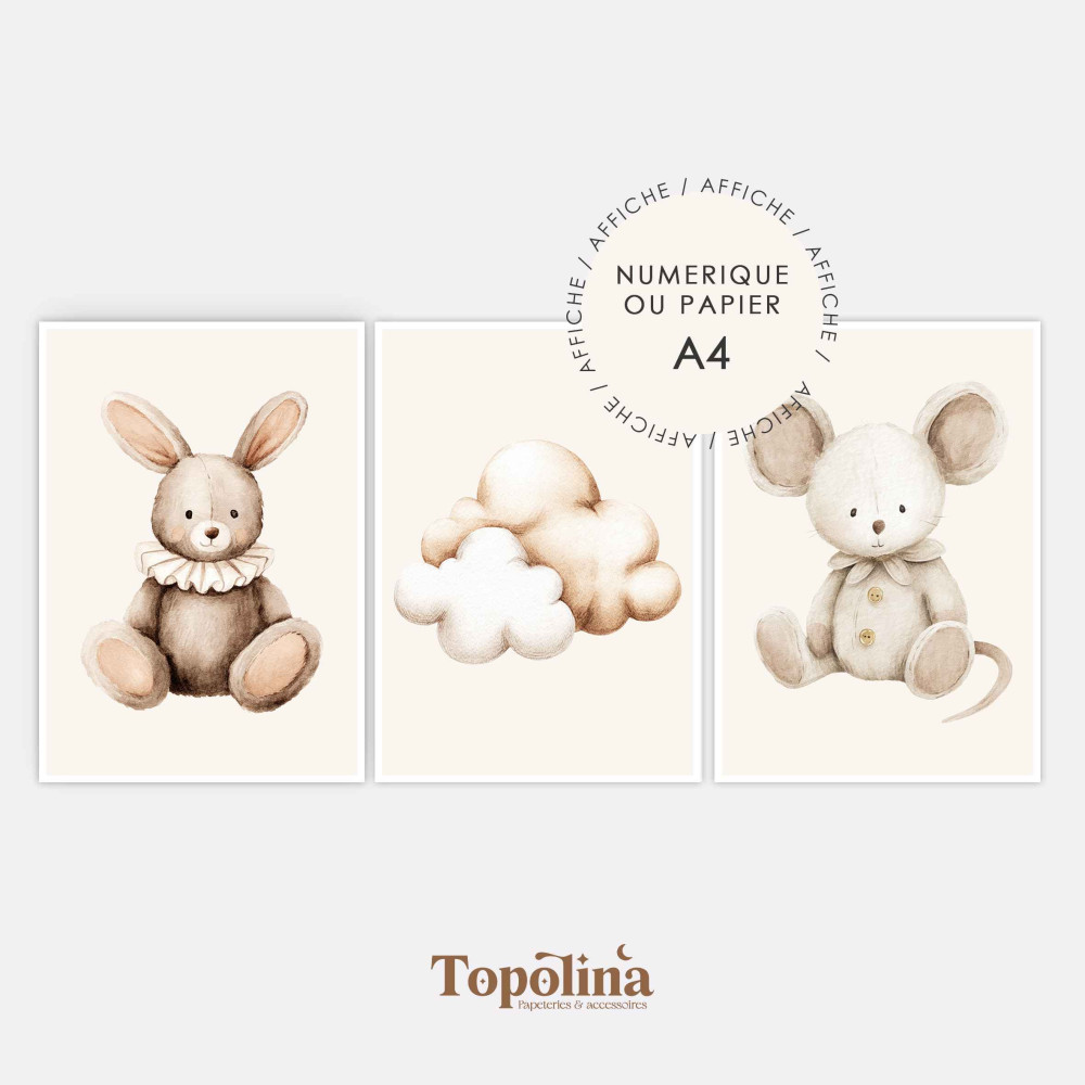 Lot de 3 affiches illustrées poétique – Décoration douce et joyeuse