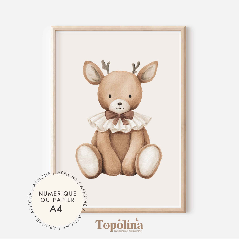 Affiche cerf – Poster enfant A4 pastel | Décoration chambre bébé douce