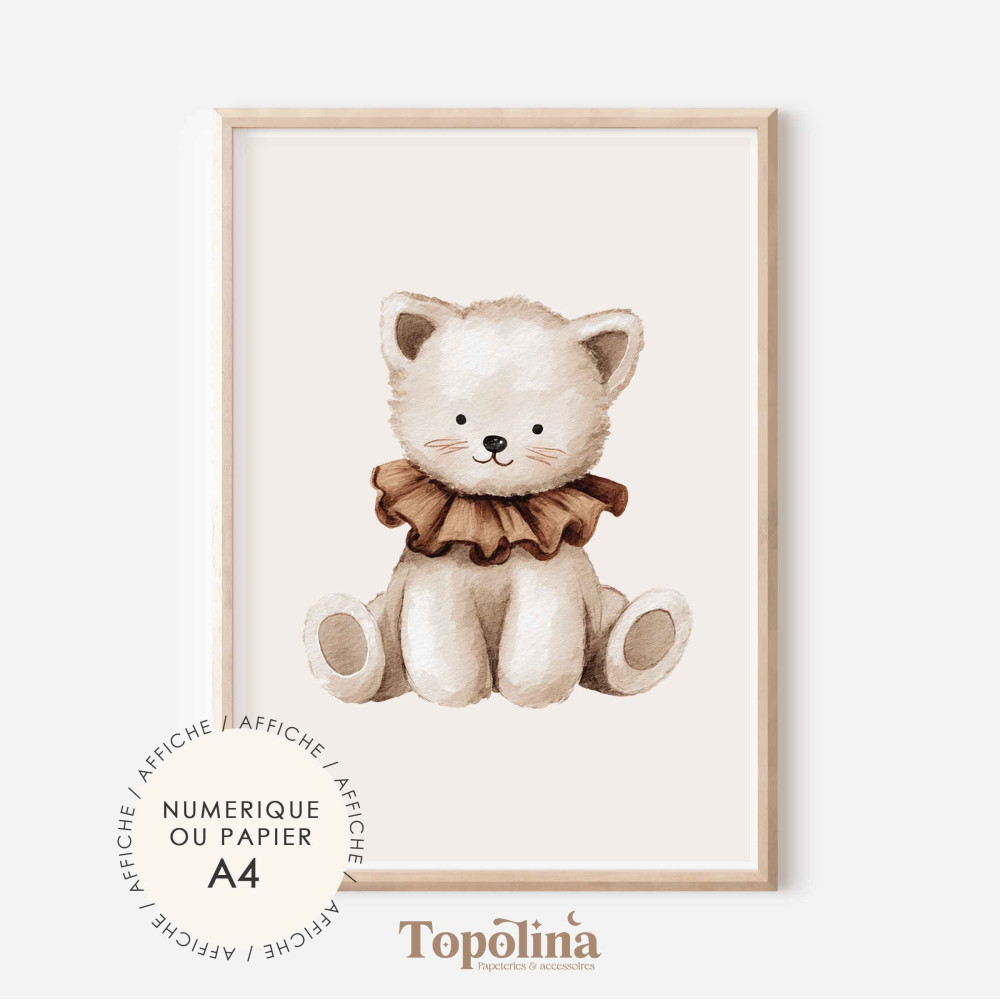 Affiche chaton – Poster enfant A4 pastel | Décoration chambre bébé douce