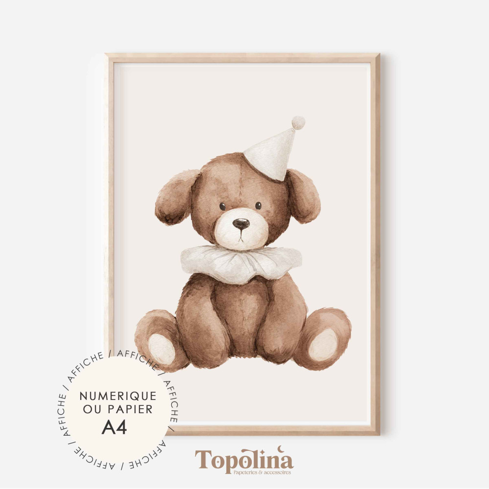 Affiche chiot– Poster enfant A4 pastel | Décoration chambre bébé douce