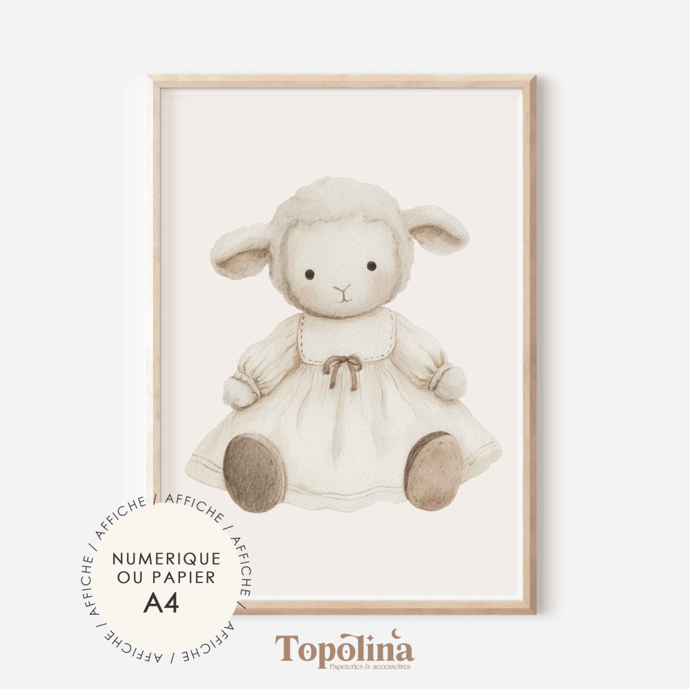 Affiche Mouton | Poster enfant A4 pastel | Décoration chambre bébé douce