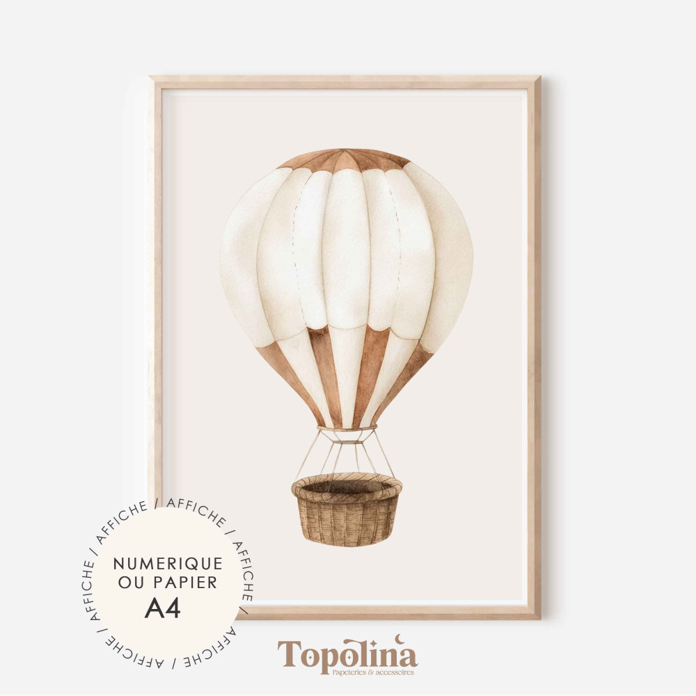 Affiche Montgolfiere | Poster enfant A4 pastel | Décoration chambre bébé douce