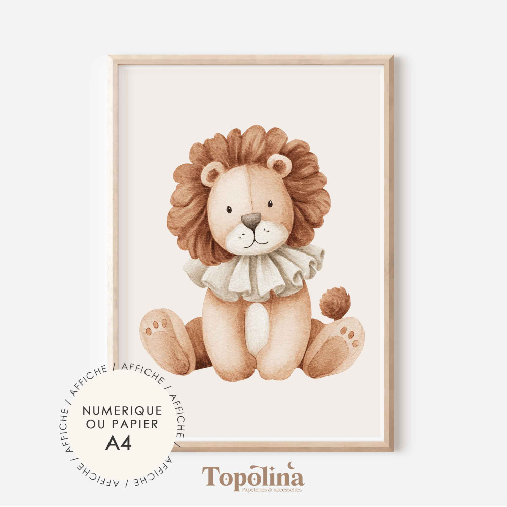 Affiche Lionceau | Poster enfant A4 pastel | Décoration chambre bébé douce