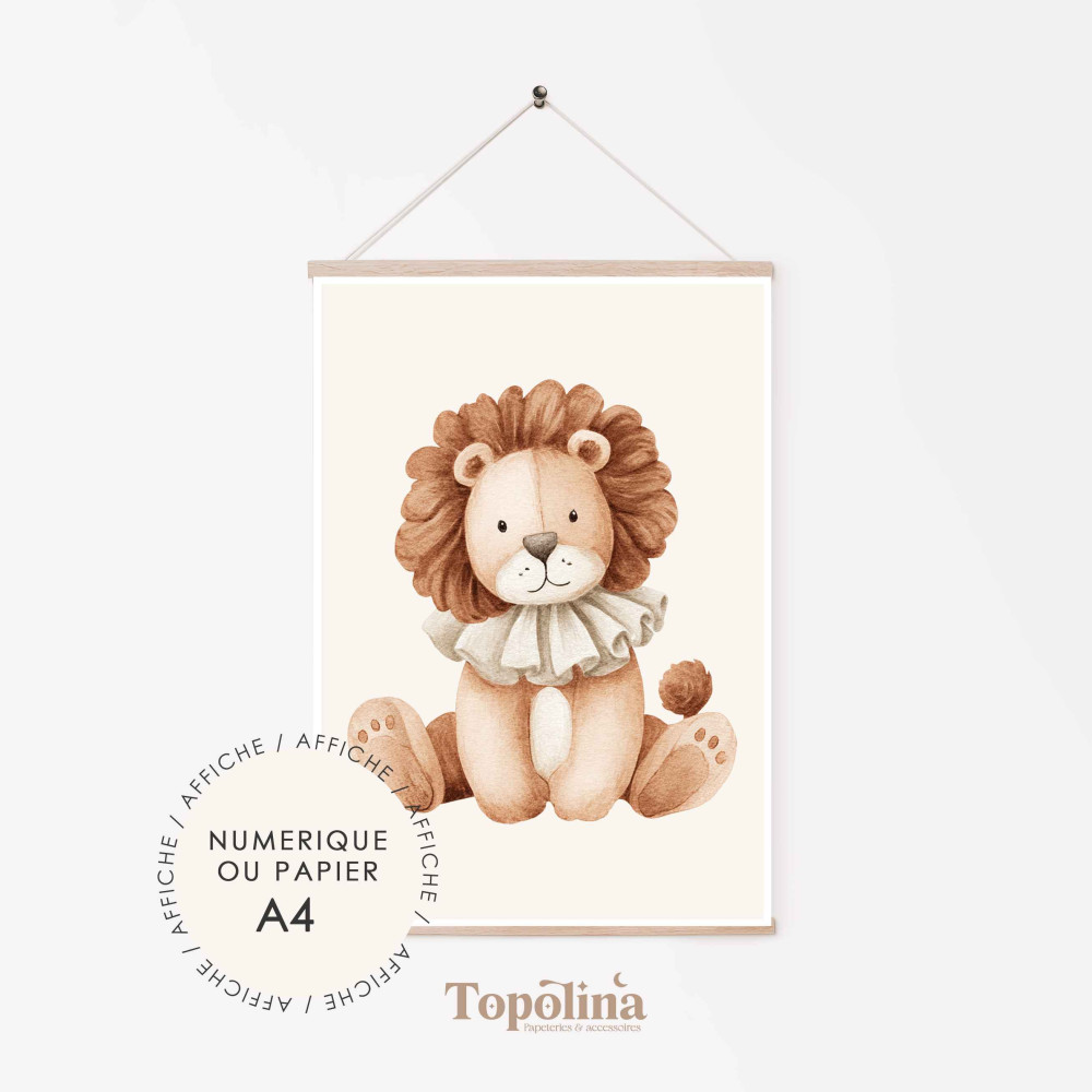 Affiche Lionceau | Poster enfant A4 pastel | Décoration chambre bébé douce