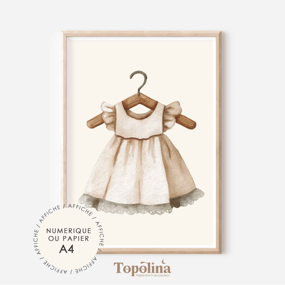 Affiche jolie robe | Poster enfant A4 pastel | Décoration chambre bébé douce