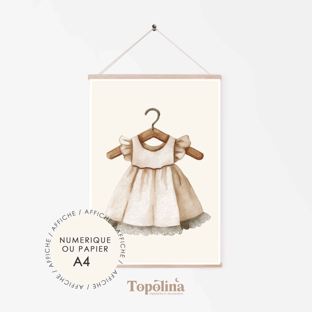 Affiche jolie robe | Poster enfant A4 pastel | Décoration chambre bébé douce