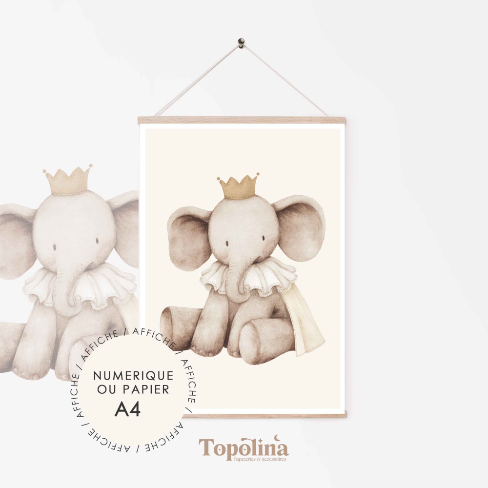 Affiche éléphant | Poster enfant A4 pastel | Décoration chambre bébé douce