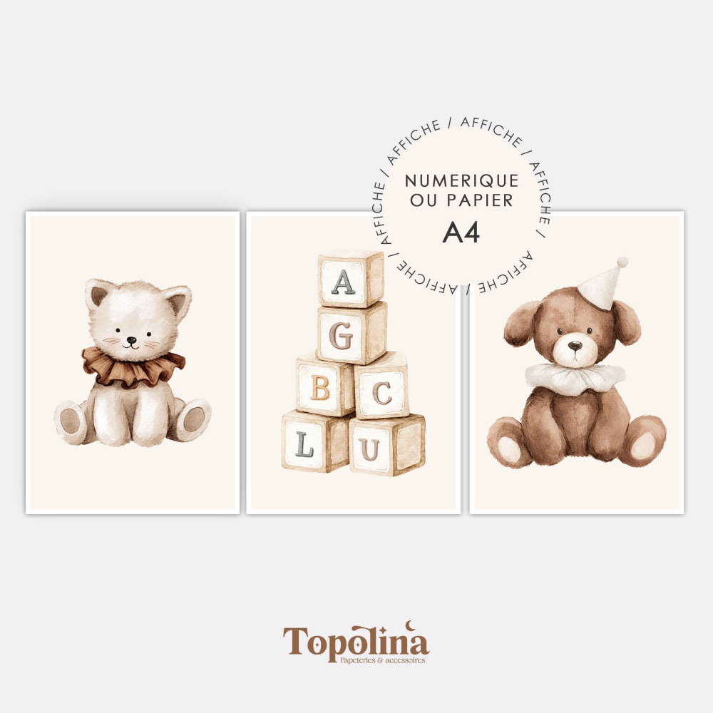 Lot de 3 affiches illustrées poétique – Décoration douce et joyeuse