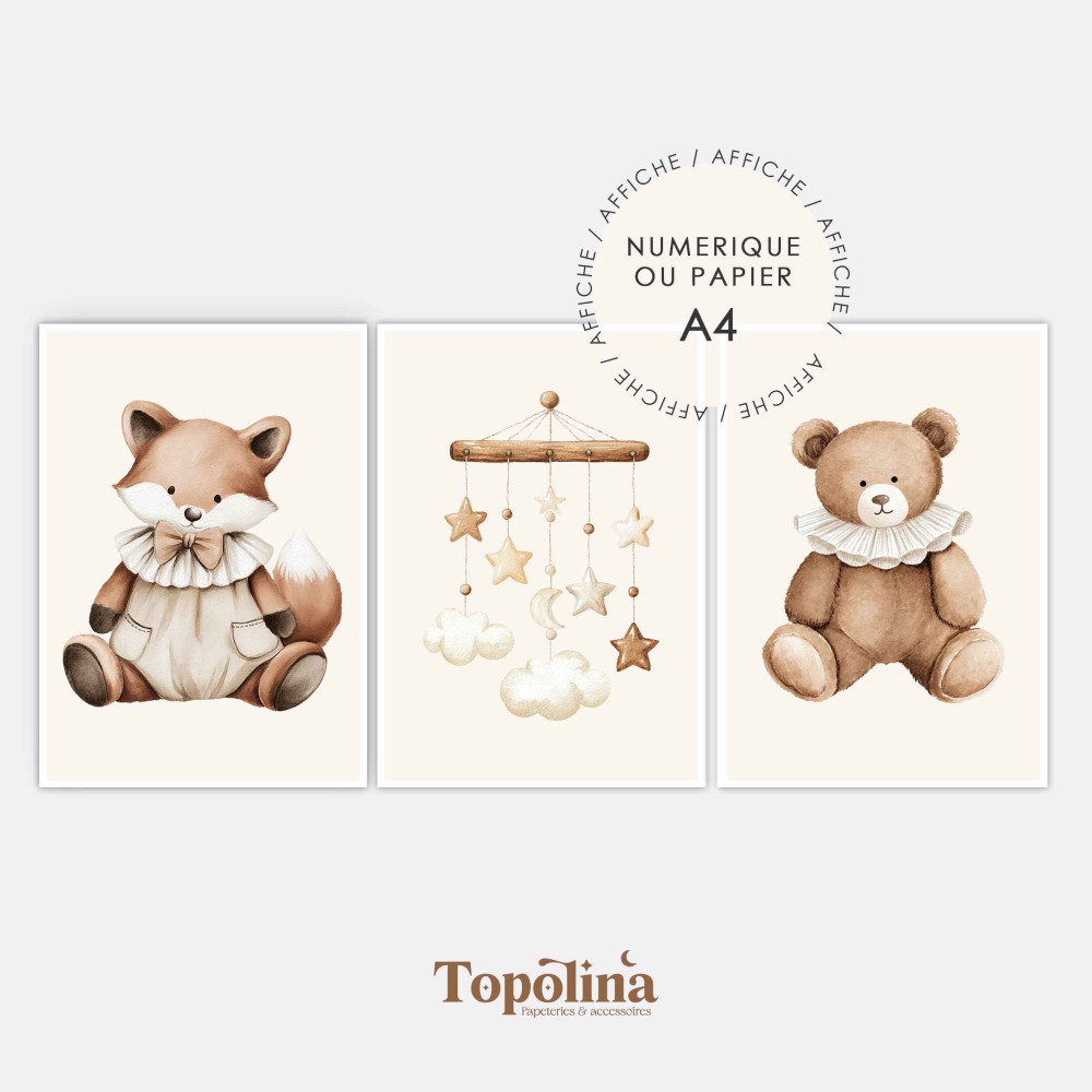 Lot de 3 affiches illustrées poétique – Décoration douce et joyeuse