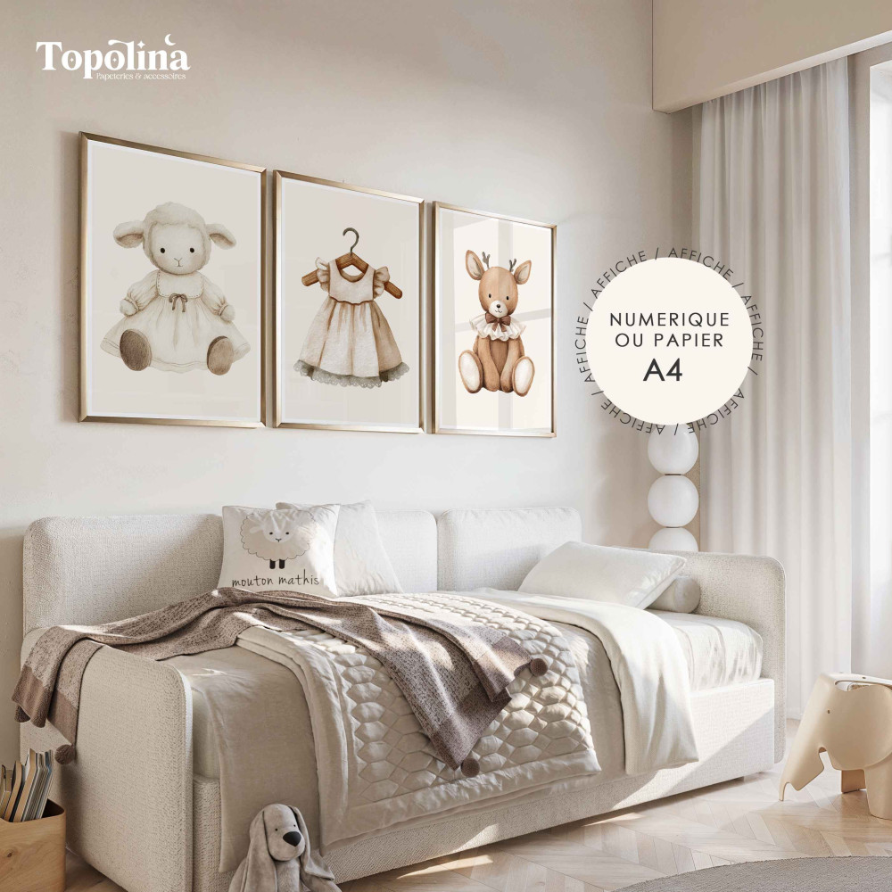 Lot de 3 affiches illustrées poétique – Décoration douce et joyeuse
