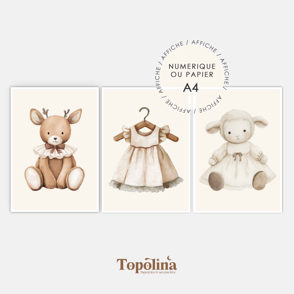 Lot de 3 affiches illustrées poétique – Décoration douce et joyeuse