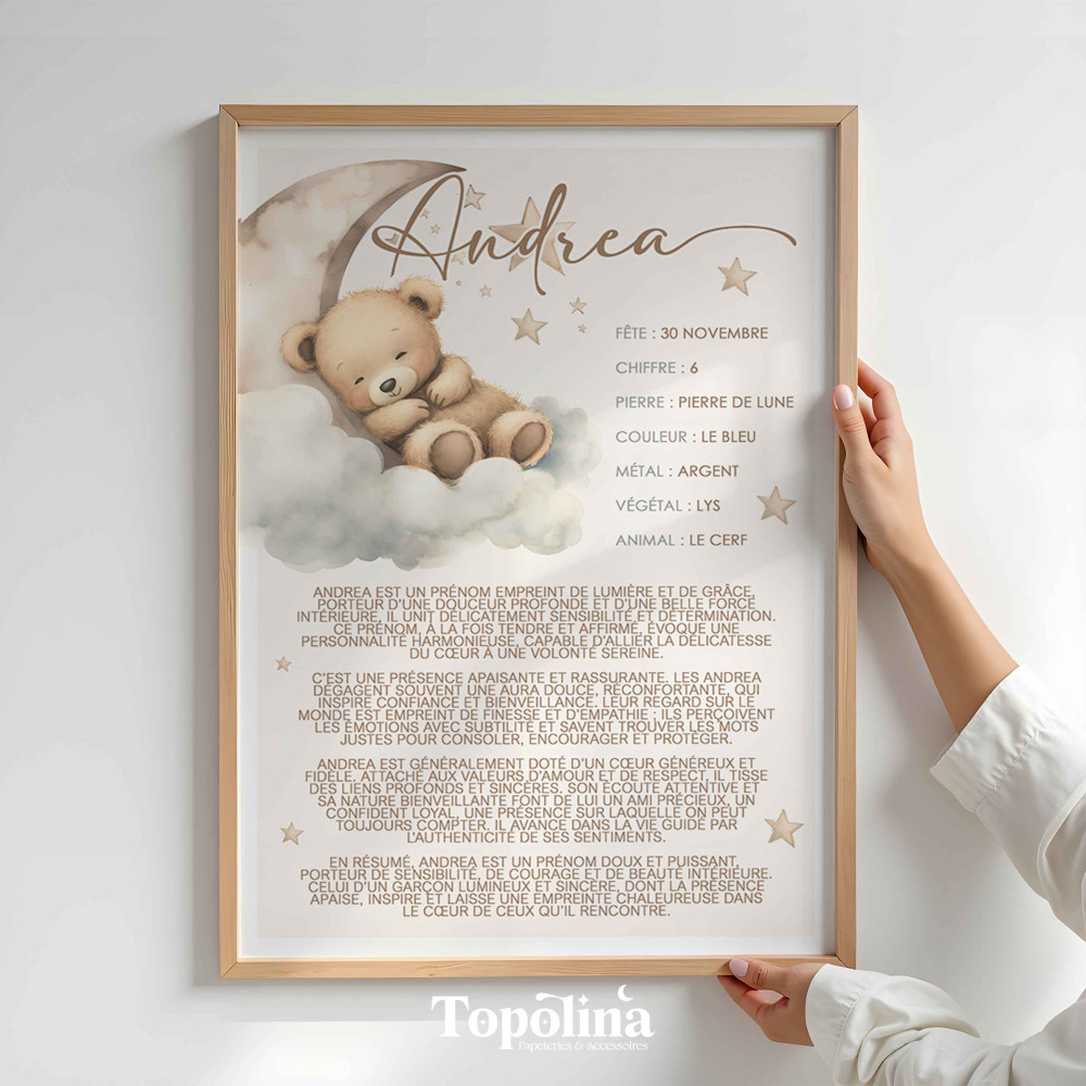Affiche prénom ourson– Un cadeau unique et rempli de sens