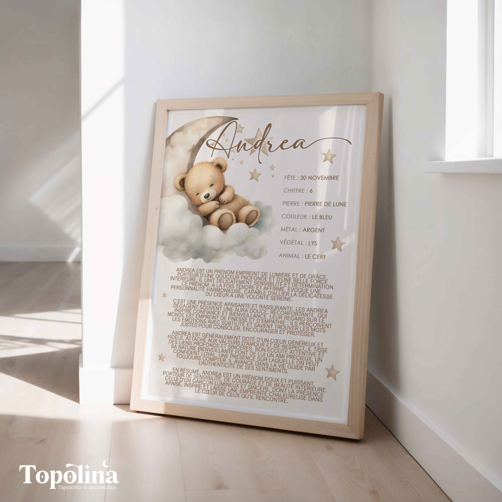 Affiche prénom ourson– Un cadeau unique et rempli de sens