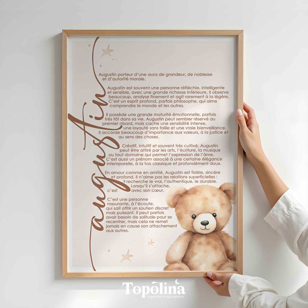 Affiche prénom ourson– Un cadeau unique et rempli de sens