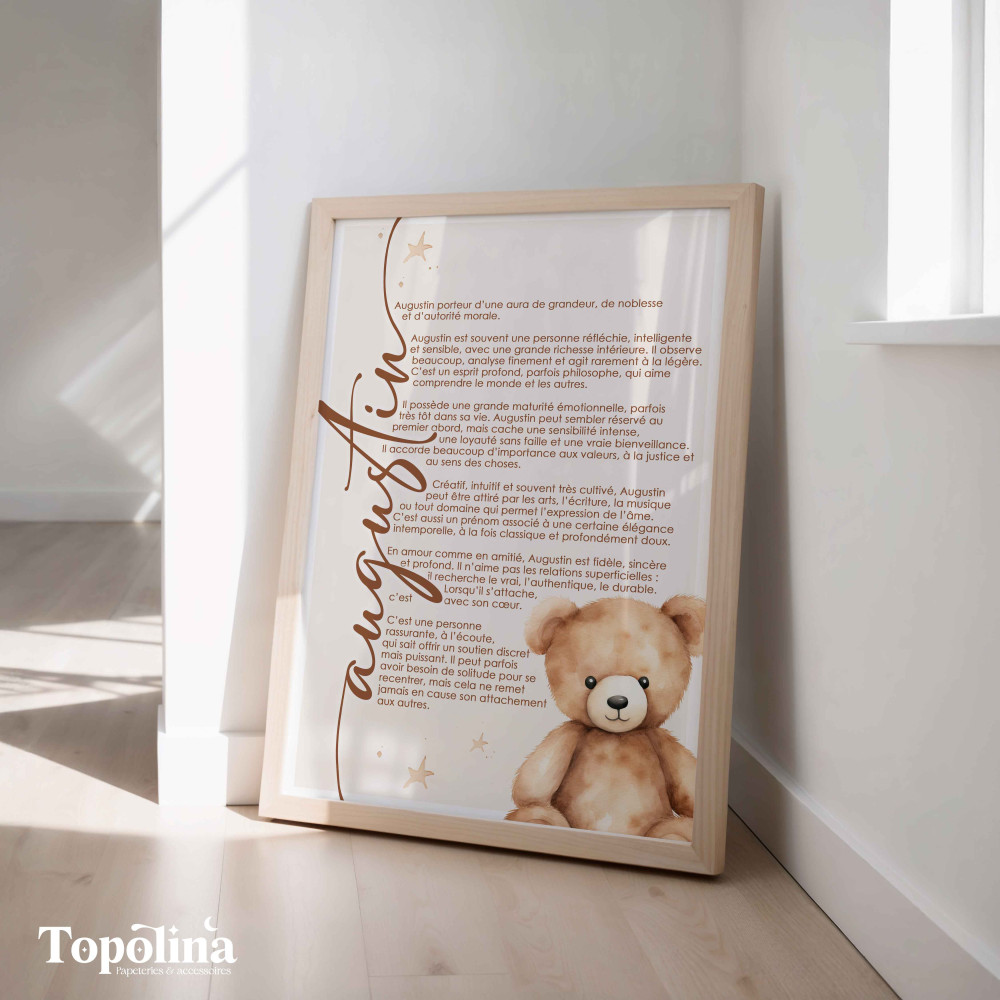 Affiche prénom ourson– Un cadeau unique et rempli de sens