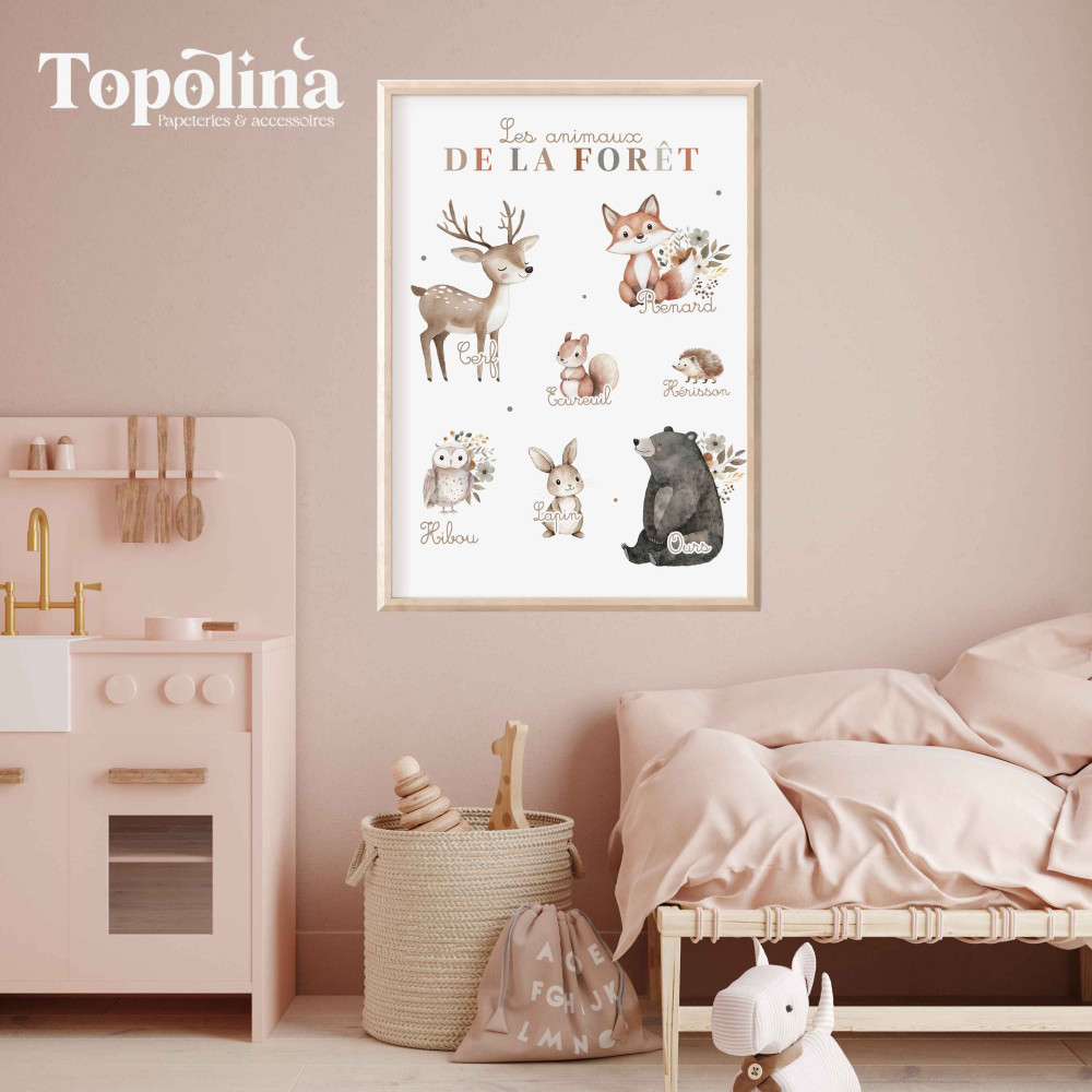 affiche éducative enfant animaux de la foret 