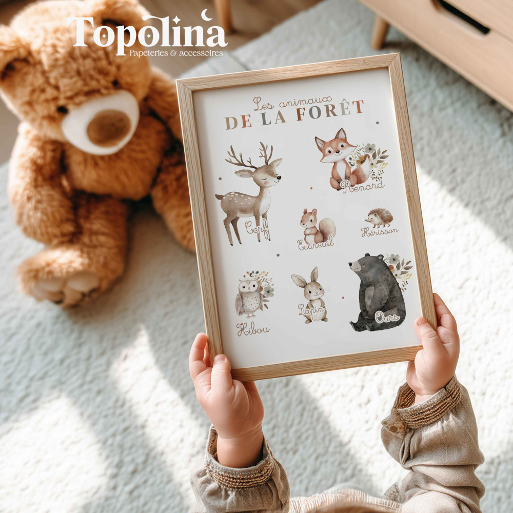 Affiche éducative Animaux de la forêt – Poster pédagogique pour enfants, chambre ou classe