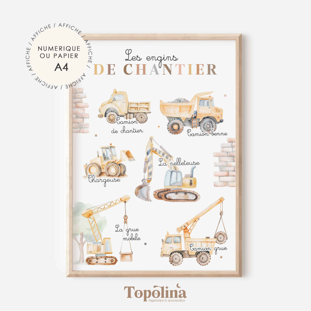 Affiche pour enfant engin de chantier
