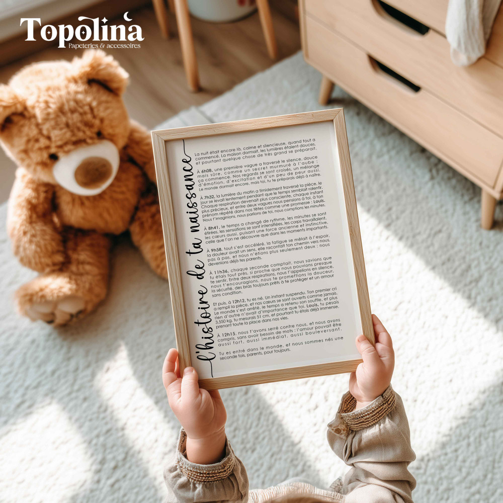 affiche récit de naissance personnalisée