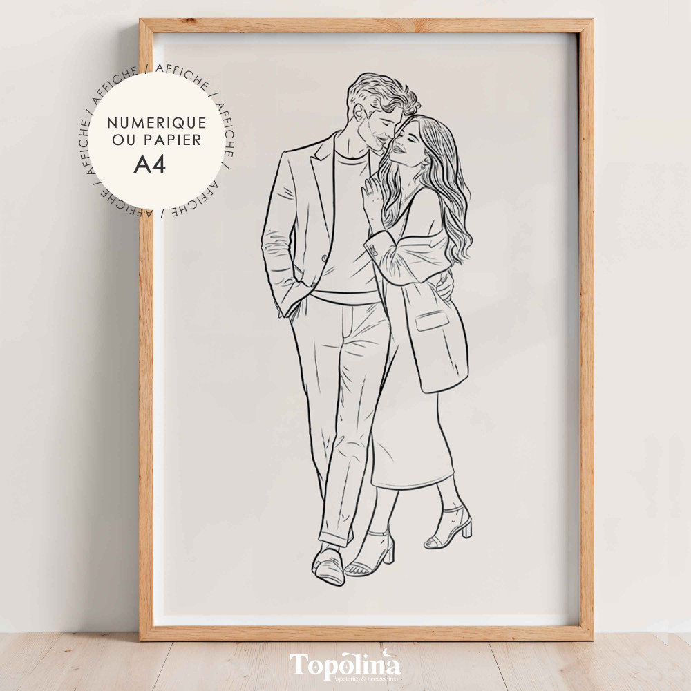 affiche couple dessin