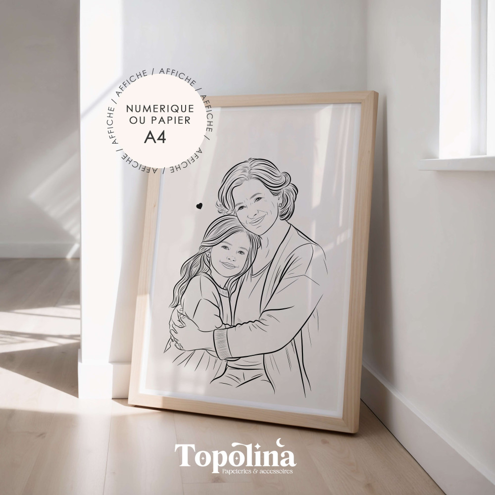 affiche portrait mamie personnalisée photo dessin