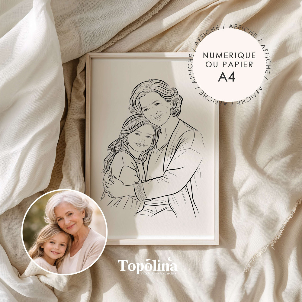 Affiche Portrait Mamie Personnalisée – Photo Transformée en Illustration