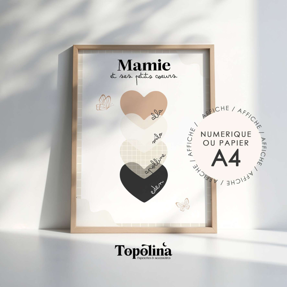 Les Petits Cœurs de Mamie – Une affiche tendre et personnalisée