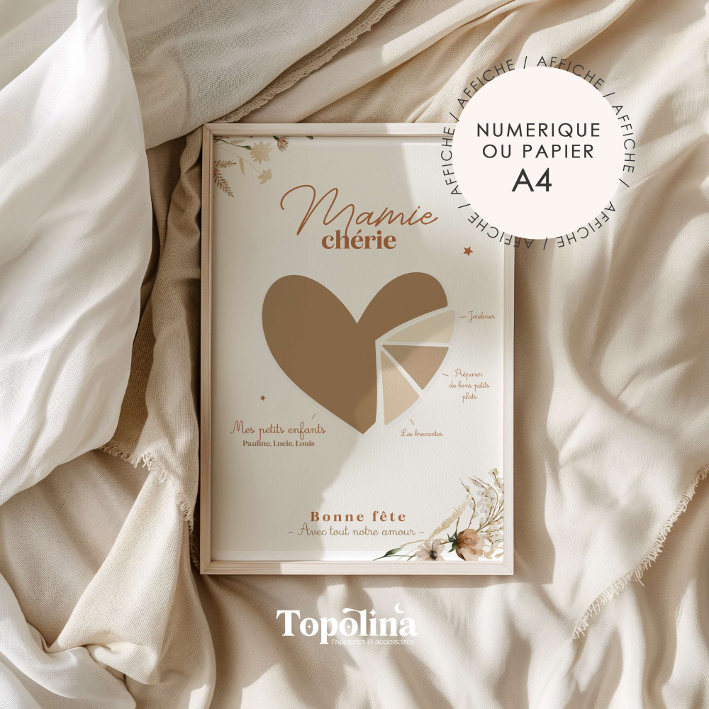 Affiche Cœur Mamie Personnalisée – Prénoms & Petits Bonheurs