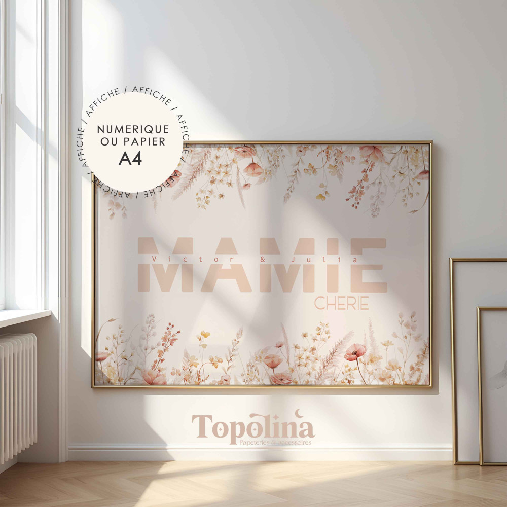 Affiche “MAMIE” Personnalisée – Prénoms des Petits-Enfants