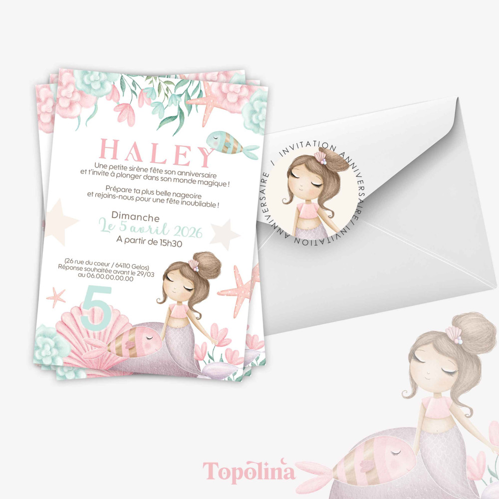 Invitation Anniversaire Sirène – Tons Doux & Pastel