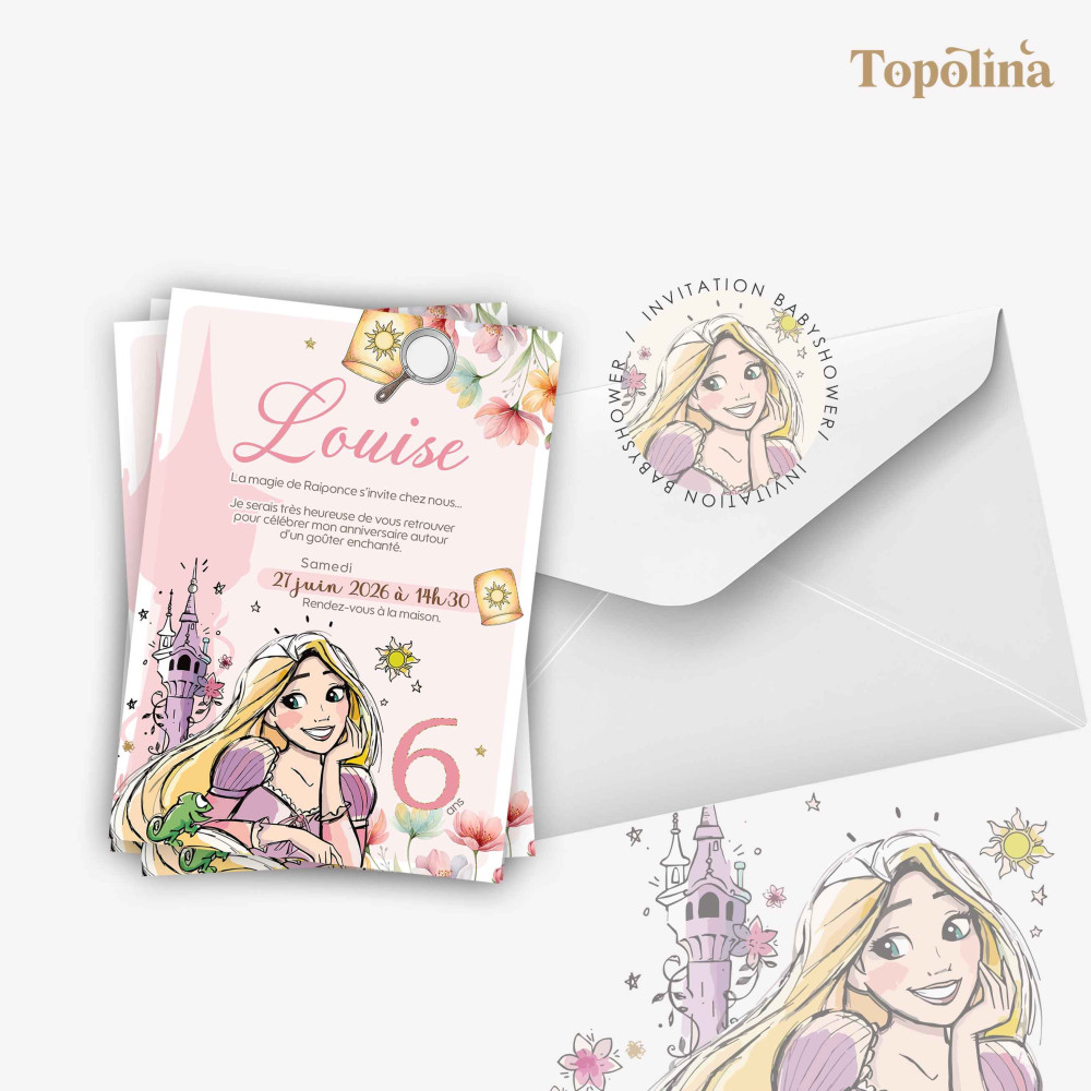 Invitation Anniversaire Raiponce – Univers Doux & Féérique